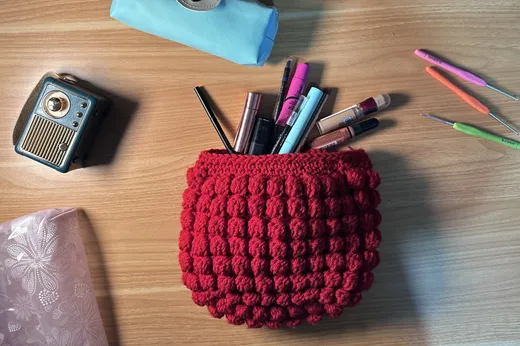 The Ruby pouch, holding makeup essentials